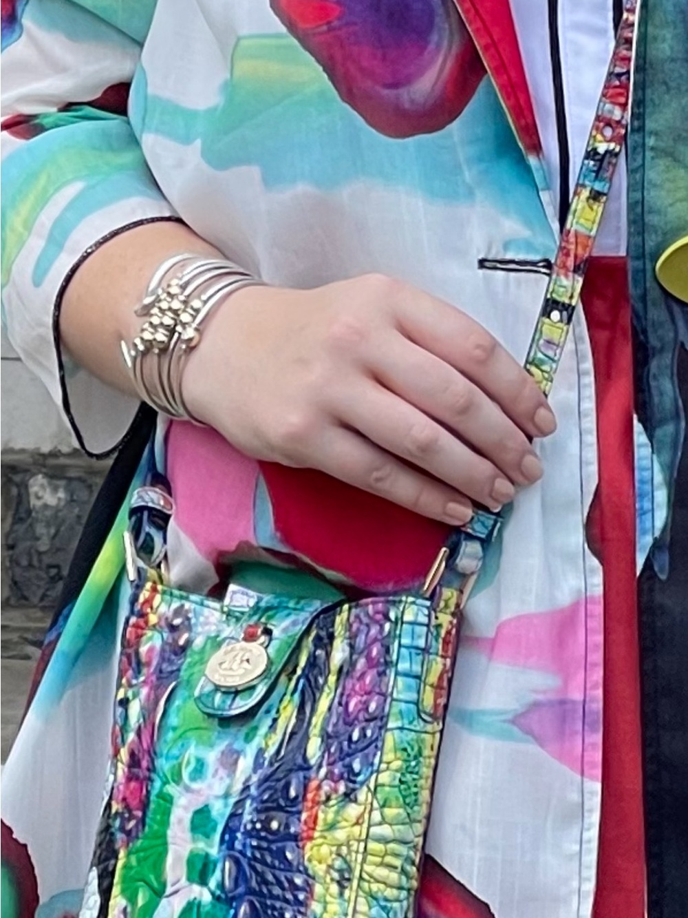 Brahmin Multicolor Croc-Embossed Crossbody — Green, Blue, Yellow, Pink